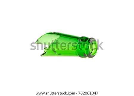 glass neck of a broken bottle green isolated on a white background
