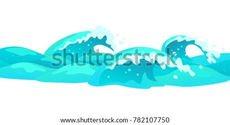 Vector flat background illustration of water waves isolated on white background. Summer tide backdrop. Sea, ocean waves symbol. Good for packaging, game design, marine banners etc.