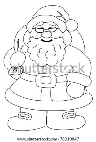Christmas picture: Santa Claus with a bag of gifts, contours.