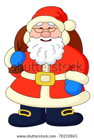 Christmas picture: Santa Claus with a bag of gifts in a red fur coat.