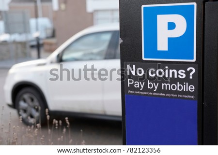 car park ticket machine pay by mobile phone no coins change required for quick and easy payment or credit card telephone for help or assistance