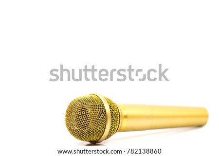 Golden Microphone on isolated white background.  Entertainment and sound concept