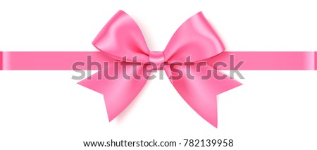 Decorative pink bow with horizontal ribbon. Vector rose bow for page decor isolated on white. 