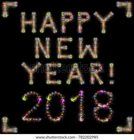 Happy New Year 2018 written with Colorful Sparkling Fireworks over black sky / background