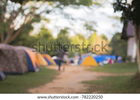 photo blur camping, trip with friends or camp or luggage or tent nad beautiful views on the moutain  place khao yai country thailand.