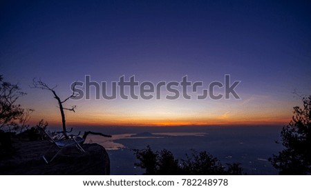 Twilight,Morning sunrise on the mountain,
And chair
