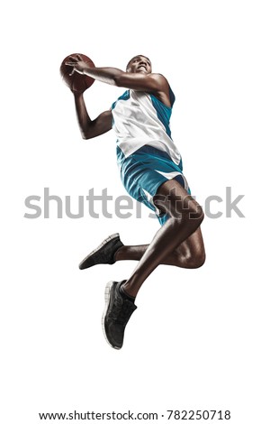 Full length portrait of a basketball player with ball Royalty-Free Stock Photo #782250718