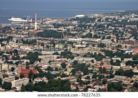 Aerial view of industrial area by the sea, city Liepaja.