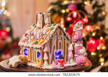 Christmas gingerbread cookie house. celective focus