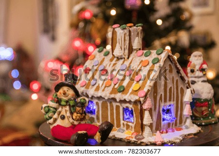 Christmas gingerbread cookie house. celective focus