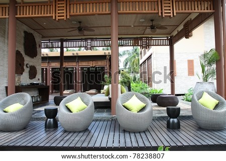 Wicker furniture and massage rooms. Royalty-Free Stock Photo #78238807