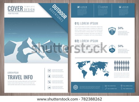 Outdoors flyer design with mountains landscape. Brochure headline for Sport and Recreation. Vector 