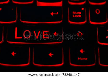 Black key board computer. Key board and love letter  .photo concept love and Technology. 