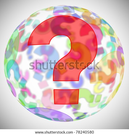 an sphere with question marks of different colors