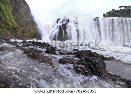 Tad Sai Pong Lai Waterfall Attapeu, Laos,Rapids stream waterfall with rainbow