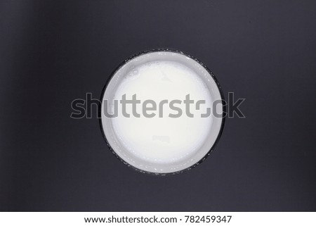 Glass of milk top view