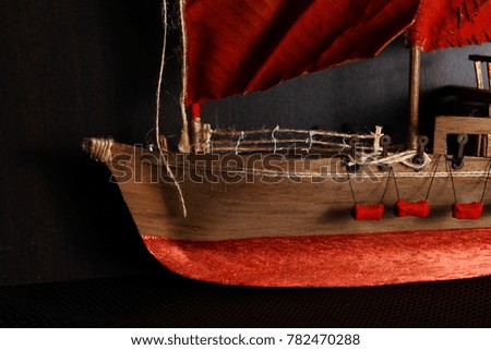 Wooden ship model scene.