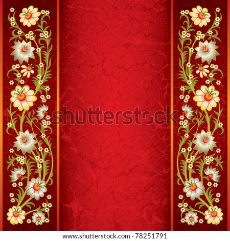abstract grunge floral ornament with white flowers on red Royalty-Free Stock Photo #78251791