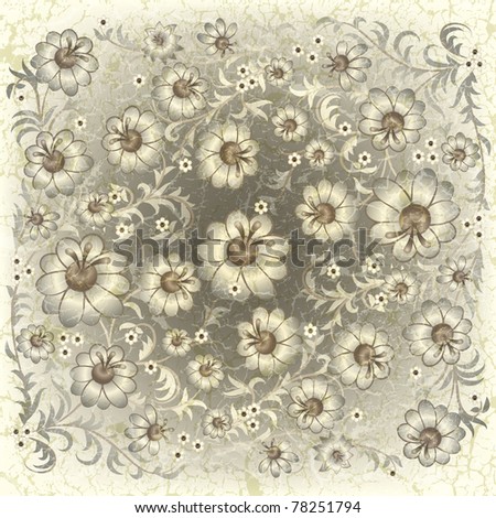 abstract grunge floral ornament on grey background