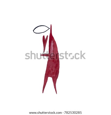 Hand paint watercolor stick figure illustration. Red people. Speech. Man with heart. (Can be used as texture for cards, invitations, DIY projects, web sites or for any other design.)