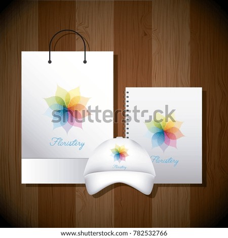 stationery template business floristery paper bag baseball cap and notebook
