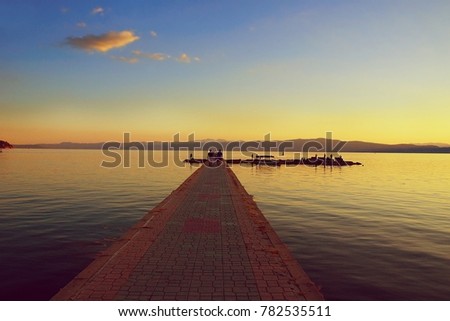 Infinity pier in sunset. Ohrid lake, Macedonia