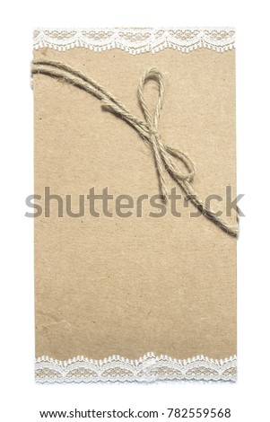 Brown paper card with lace and rope bow