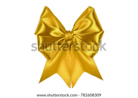 Set of gold beautiful ribbon silk bows isolated on white