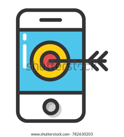 A mobile with dartboard and arrow sign, concept of mobile marketing and targeting