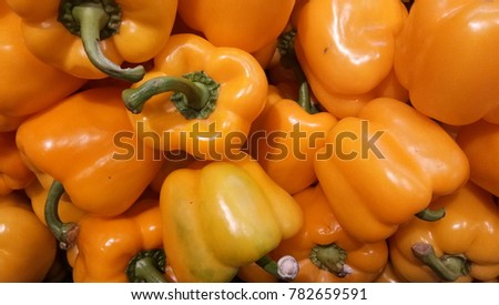 top view peppers yellow on market store