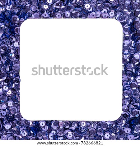 Creative layout made of violet glitter with copy space. Flat lay.