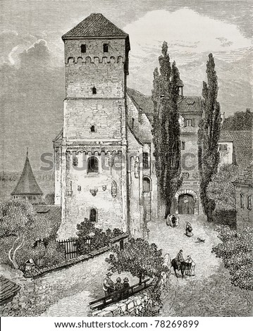 Old illustration of Nuremberg castle gate. Created by Gerard, published on Le Tour du Monde, Paris, 1864