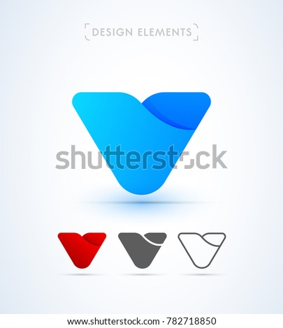 Vector abstract letter V logo elements. Material design, flat, line art style