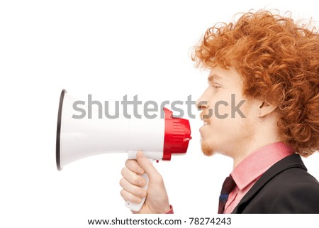 bright picture of handsome man with megaphone