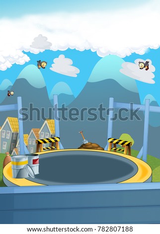 cartoon scene for different usage - cityscape with nobody on the stage -
 illustration for children