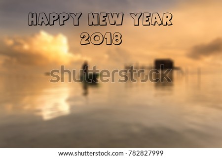 words "HAPPY NEW YEAR 2018" Written on sunset sescape background. New year 2018 concept.