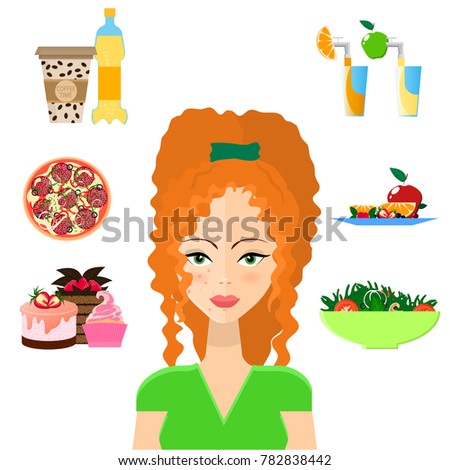 Healthy food against harmful food. Good food for healthy skin. Vector illustration.