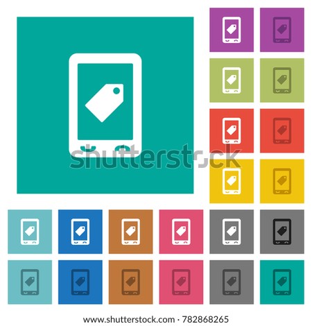 Mobile label multi colored flat icons on plain square backgrounds. Included white and darker icon variations for hover or active effects.