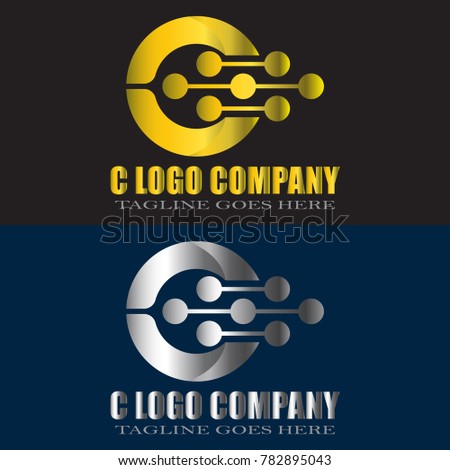 Abstract C Letter Logo Design Vector with gold and silver color  