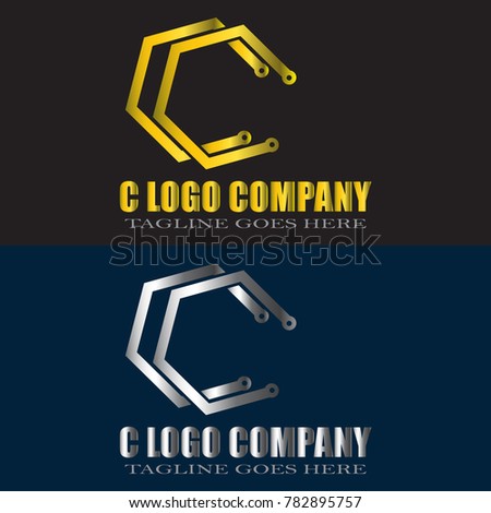Abstract C Letter Logo Design Vector with gold and silver color
