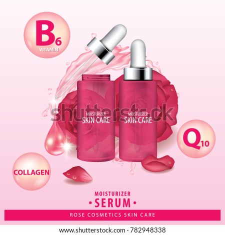 Rose collagen vitamin skin care cream , serum vector illustration