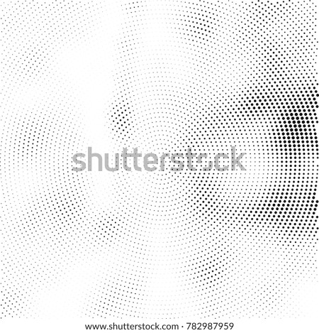 Halftone abstract background. Radial grunge pattern with spots of ink. Monochrome vector texture for print on business cards, labels, posters, stickers