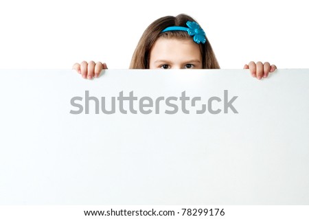 nice girl beside a white blank for text or image