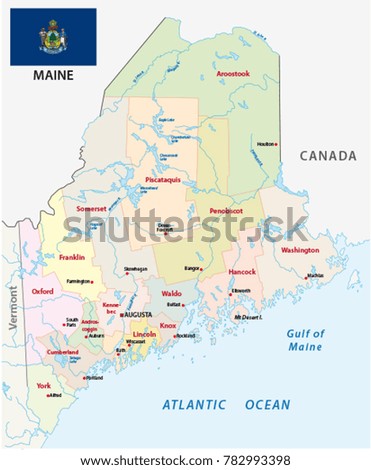 maine administrative and political vector map with flag