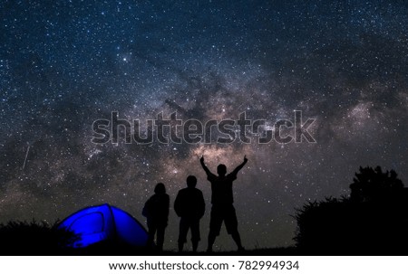Go out to tent and stay in the mountains, night with stars and the Milky Way in the beautiful night sky.