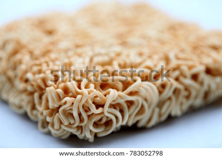 Instant noodle on white background , close up , macro , dry