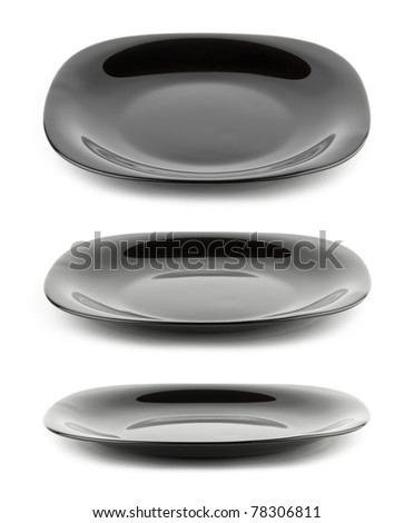 Black plate isolated on white background with different angle of view Royalty-Free Stock Photo #78306811