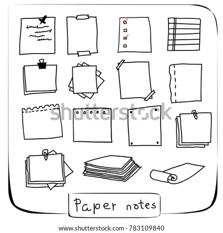 Collection of paper notes. Vector illustration doodle isolated on white background