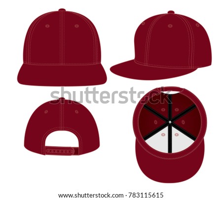 Blank Crimson Hip-Hop Cap With Adjustable Snap Back Closure Strap Template on White Background.