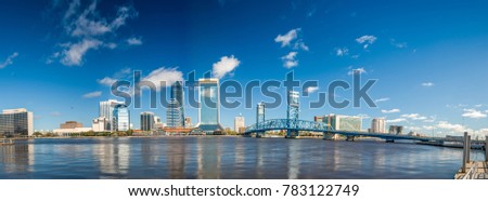 Panoramic view of Jacksonville skyline at dusk, Florida - USA.